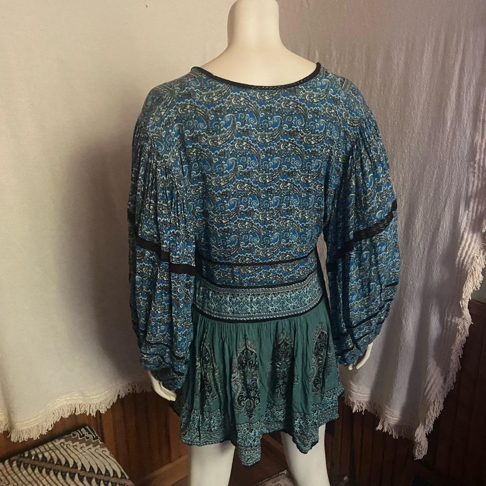 Free People Boho Blue and Black Paisley Dress